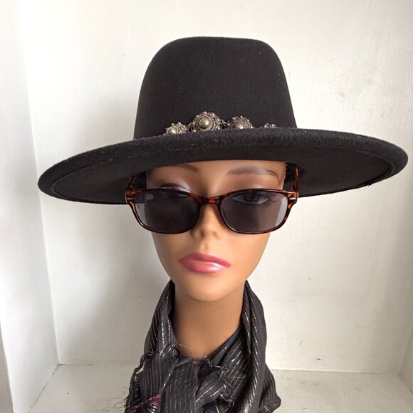 Vegan Brimmed Panama Fedora Black Green Silver Beads Wide Brim Unisex Hat New L main image 5